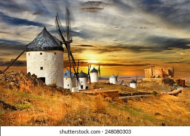 Traditional windmils of Spain, Castilla la mancha, Consuegra - Powered by Shutterstock