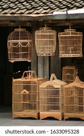 Traditional Wooden Birdcage At Animal Market In Indonesia