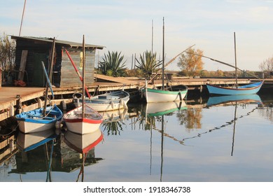 Traditional Wooden Boats At Bouzigues, A Beautiful Fishing Village In The Bassin De Thau, Herault, France
