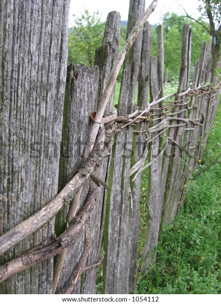 Traditional wooden fence\
in Serbia, Europe