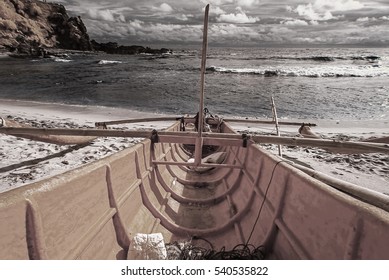 Traditional Wooden Fishing Boat Inside View In Infra Red Format