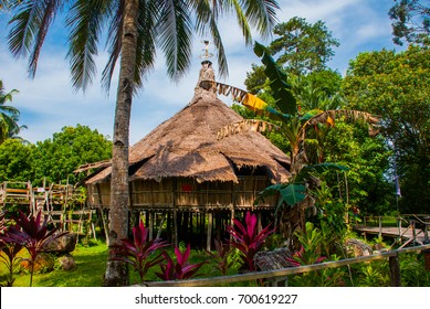 Traditional Wooden Melanau Houses. Kuching Sarawak Culture Village. Borneo, Sarawak, Malaysia