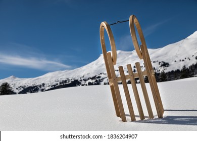 Traditional Wooden Sled In The Snow