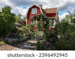 Traditional wooden Swedish houses on the island of Vaxholmen in the Stockholm archipelago. Sweden