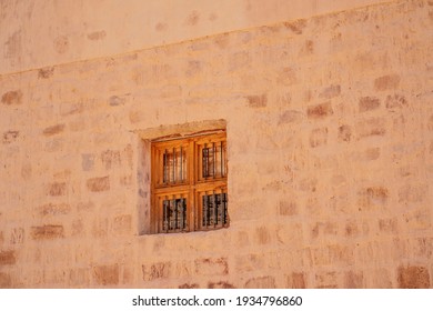 Traditional Wooden Window on an Old Stone in "Al Ola" Al Ula, Saudi Arabia. Al Ola is Part of Madinah Province in Western Saudi Arabia