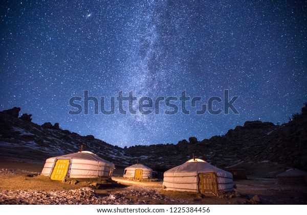 Traditional\
Yurts (gers) tent home of Mongolian\
nomads