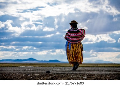 Traditionally Clothed Indigenous Quechua Woman In Bolivia.