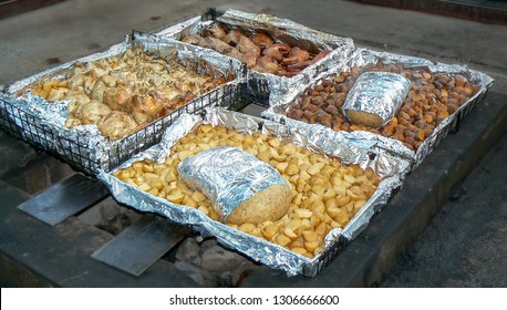 Traditionally Cooked Hangi Meal, Food Cooked Under The Ground In An Earth Oven By Maori People, Rotorua, North Island, New Zealand