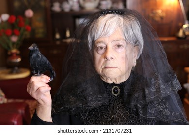 Traditionally Dressed Senior Widow With Sad Expression