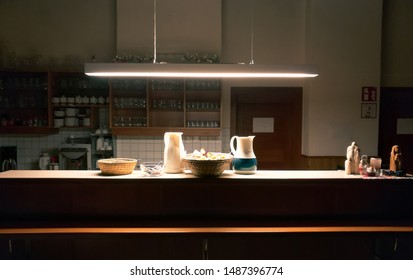 Traditonal Cheap Apartment Kitchen With Tea In A Harmonic Composition And Glowing Light.