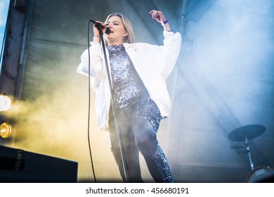 Traena, Norway - July 07 2016: Concert Of Norwegian Singer Astrid S At Traenafestival, Music Festival Taking Place On The Small Island Of Traena