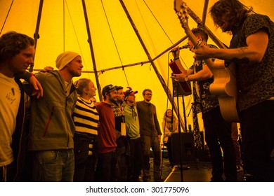 Traena, Norway - July 10 2015: Open Microphone, Young Artists And Talents Had Opportunity To Freely Go On Stage At Traenafestival, Music Festival Taking Place On The Small Island Of Traena