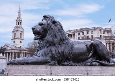 Trafalgar Square Lion Statue London, England