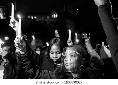 TRAFALGAR SQUARE, LONDON/ENGLAND- 18 October 2020: END SARS Nighttime Candlelit Vigil In Trafalgar Square