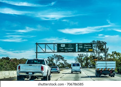 Traffic In 101 Freeway In Los Angeles, California