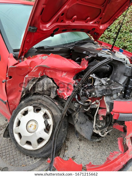 Traffic accident\
car crashed frontal stock\
photo