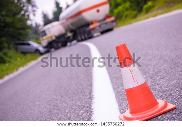 Traffic accident  Truck and Car crash accident on\
the beautiful nature\
road