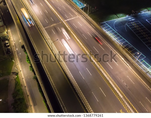 Traffic Aerial View - Traffic\
concept image, birds eye daytime view use the drone in Taipei,\
Taiwan.