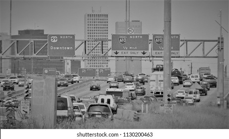 Traffic backs up on the southwest freeway in Houston, Texas. 