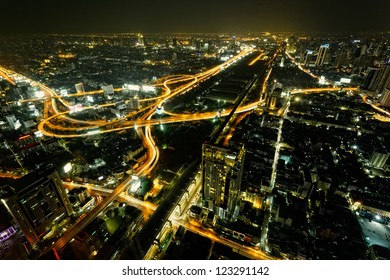 Traffic in Bangkok, capital city of Thailand at twilight