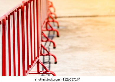 Traffic Barrier Made Of Red Iron On The Road. For The Way Not To Pass.