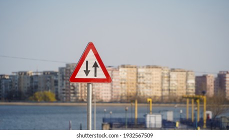 Traffic In Both Directions. Road Sign.