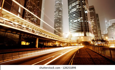 Traffic City Night  At Hongkong,china