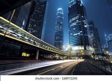 Traffic City Night  At Hongkong,china