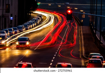 traffic in city at night, symbol of traffic, congestion, air pollution