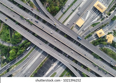 Traffic City Road With Motorway Fee Port Aerial View