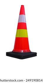 traffic cone as a barrier or direction for road access or parking.with additional yellow and white light reflectors to make it visible to drivers.