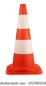 Pylon blanco anaranjado de cono de tráfico aislado en fondo blanco