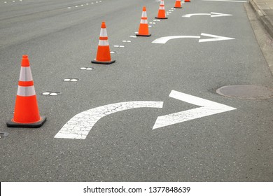 Traffic Cones Blocking A Closed Right Turn Lane, In A Transportation Concept