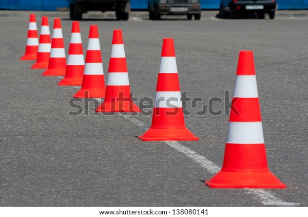 Traffic cones on\
road