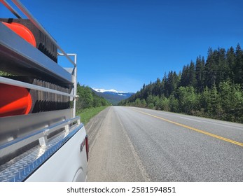 
Traffic control getting ready to set up on the highway.