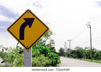 Traffic Curve Arrow Yellow Sign Sky Stock Photo (Edit Now) 752619349