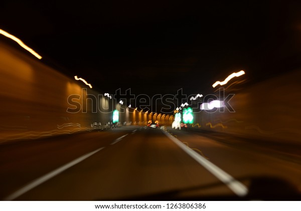 Traffic in a highway tunnel in the province of\
Alicante, Costa Blanca,\
Spain