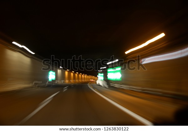 Traffic in a highway tunnel in the province of\
Alicante, Costa Blanca,\
Spain