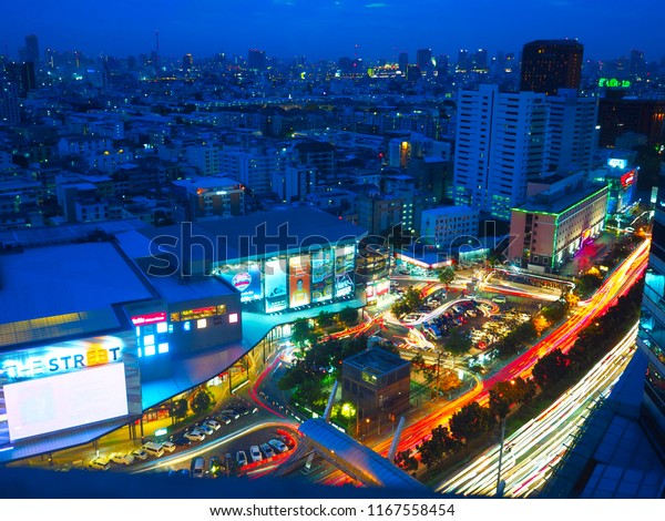 Traffic jam in Bangkok and Bangkok night life  ,\
Bangkok , Thailand - 15 Aug\
2018