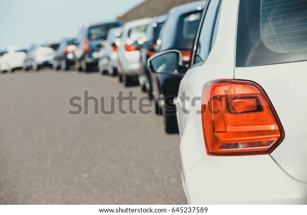 Traffic jam with a lot\
of cars on the way