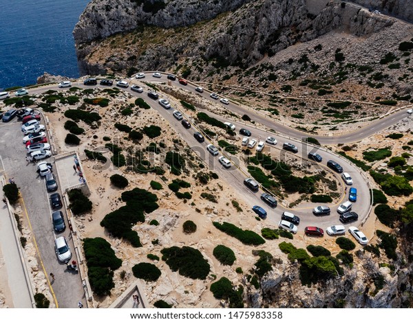 Traffic\
jam at lighthouse road in mallorca formentor\
2018