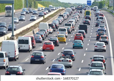 traffic jam on german highway. Current discussion about toll collect for foreign cars due to the claim of bavarias prime minister Horst Seehofer - Shutterstock ID 168370127