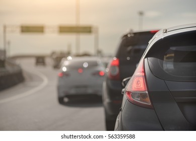 Traffic Jam With Row Of Cars On Express Way, Rush Hour