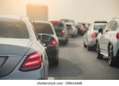 Traffic Jam With Row Of Cars On Express Way