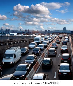 Traffic Jam. Rush Hour. Cars. Urban Scene.