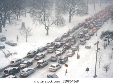 Traffic Jam In A Snow Storm