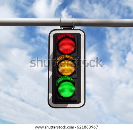 Traffic light against blue sky background with Clipping Path