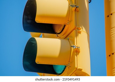 Traffic Light Blue Sky Close Up