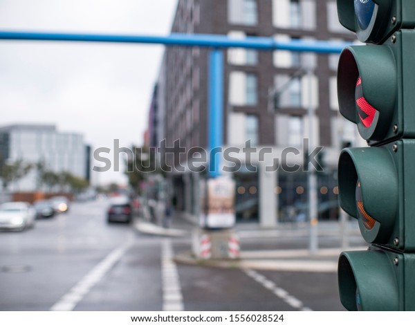 Traffic light in the\
city at the crossroads.