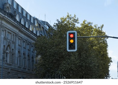 traffic light at an intersection in the city